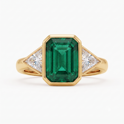 3.00ct Emerald with Trillion Lab-Grown Three Stone Engagement Ring