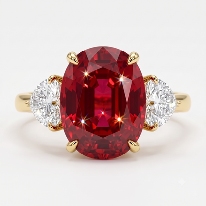 3.00 Carat Pink Elongated Cushion Cut Three Stone Reverse Tapered Lab-Grown Ring