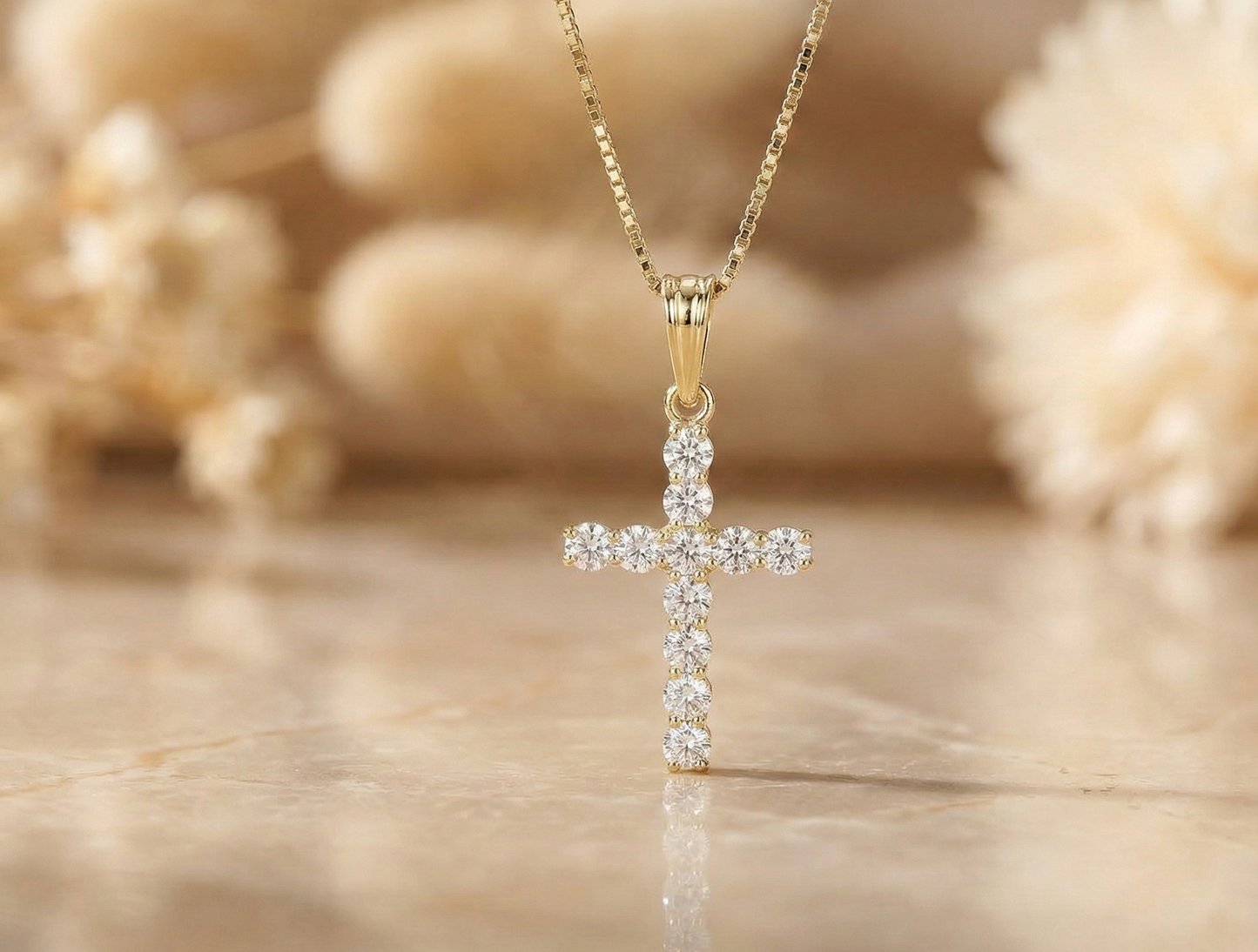 0.440 ct 14K White Gold Dainty Moissanite Cross Pendant Necklace