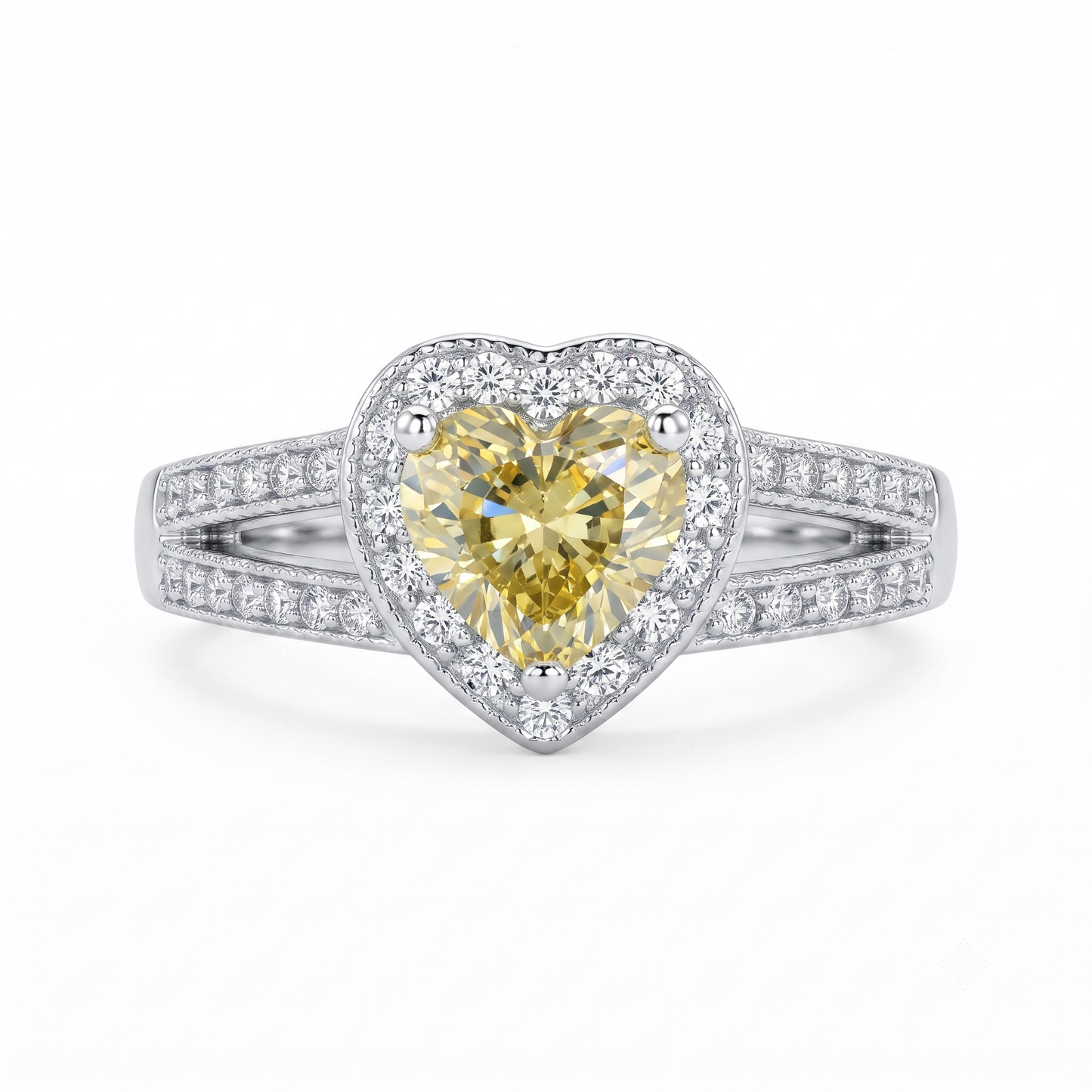 1.00CT Canary Yellow Heart Cut Halo Lab-Grown Engagement Ring