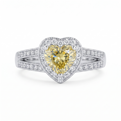 1.00CT Canary Yellow Heart Cut Halo Lab-Grown Engagement Ring