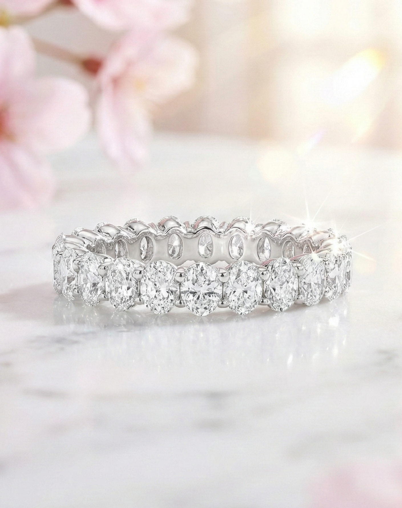 1.36 Ct Oval Moissanite Eternity Wedding Band