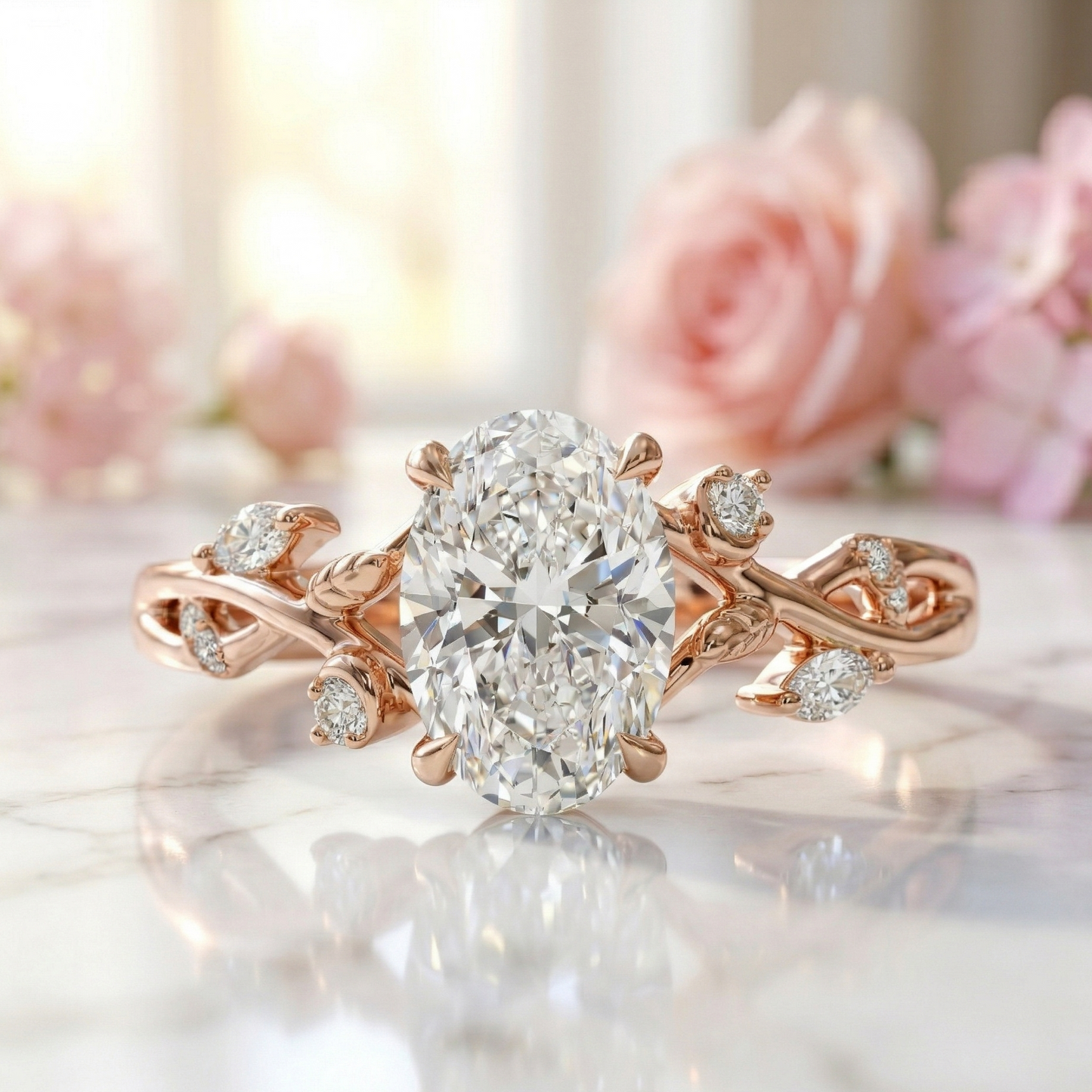 2.060 ct Oval Lab Grown Diamond Nature Inspired Vine Ring