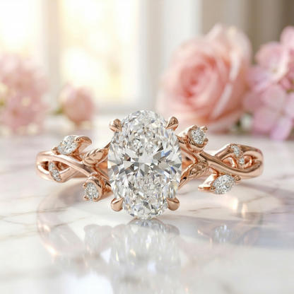 2.060 ct Oval Lab Grown Diamond Nature Inspired Vine Ring