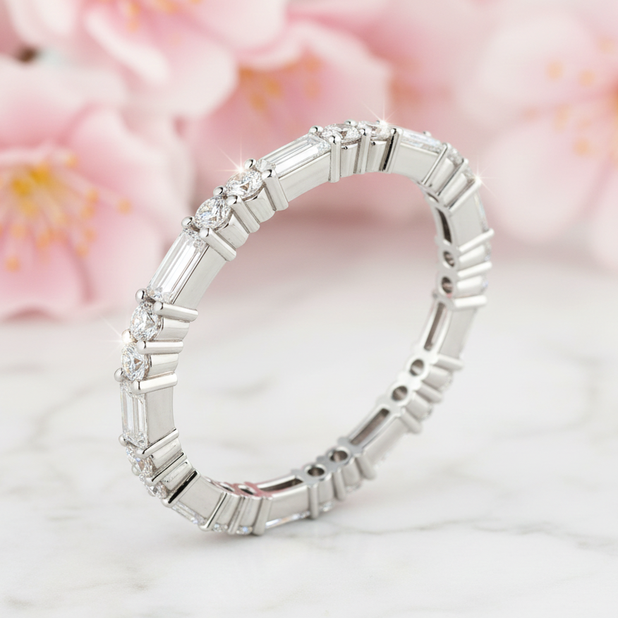 0.75 Ct Round & Baguette Lab Diamond Eternity Band – 14K Gold