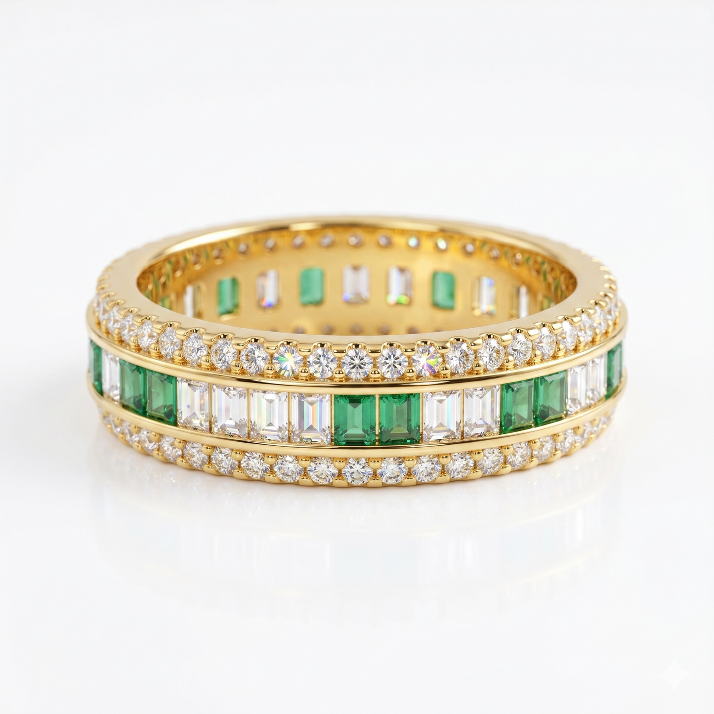 Green & White Baguette & Round Cut Channel Set Band