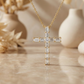 0.38 CT Baguette & Princess Cut Cross Pendant Necklace - 14K Gold
