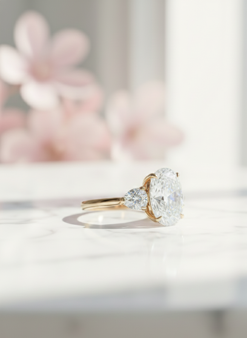 1.80 ct Cushion Cut Lab-Grown Three Stone Engagement Ring