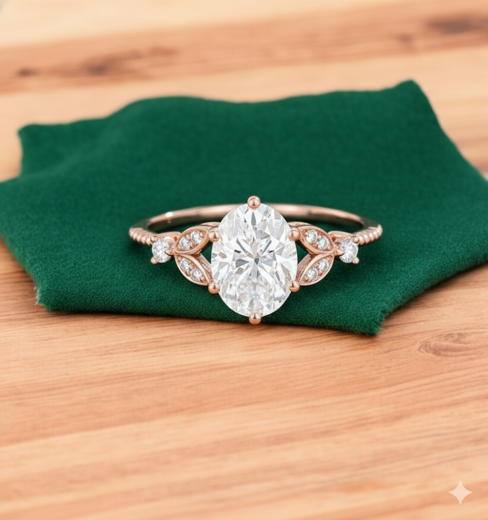 1.320ct  Oval Lab Grown Diamond Engagement Ring • Vintage Art Deco Diamond Ring