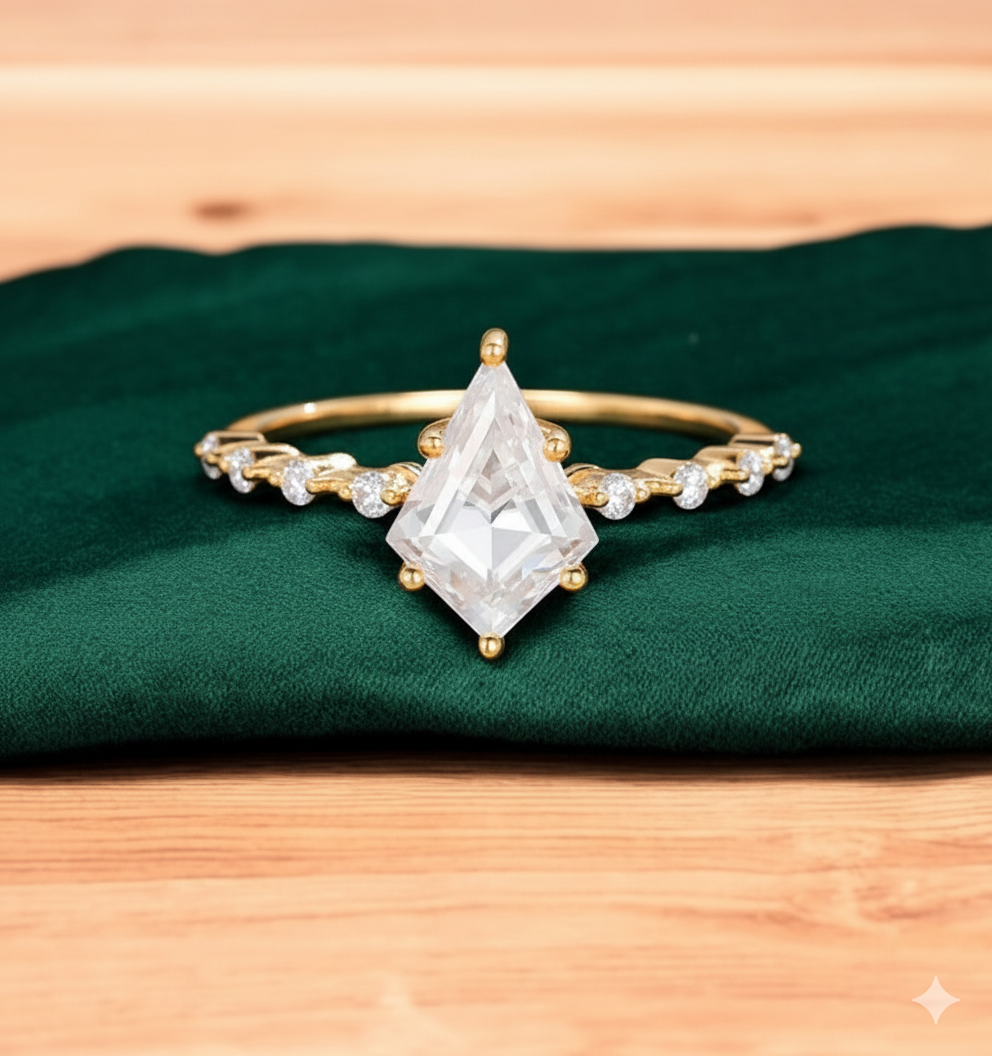 1.120 ct Kite Cut Lab Grown Diamond Engagement Ring • Unique Rose Gold Vintage Bridal Ring