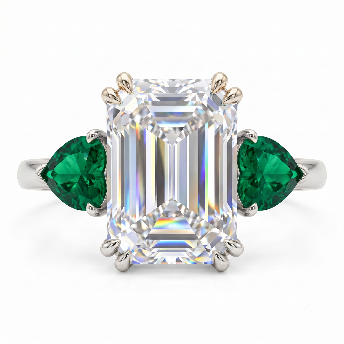 3.20ct Emerald Cut Lab Grown Diamond Three Stone Engagement Ring