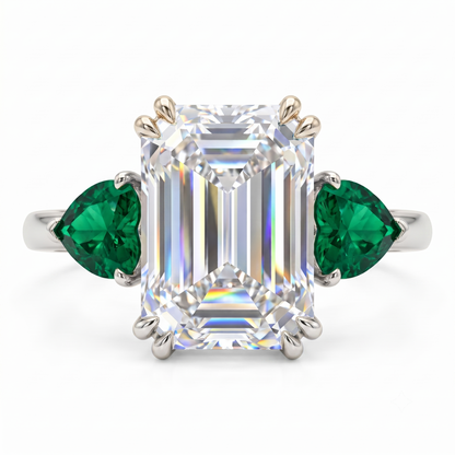 3.20ct Emerald Cut Lab Grown Diamond Three Stone Engagement Ring