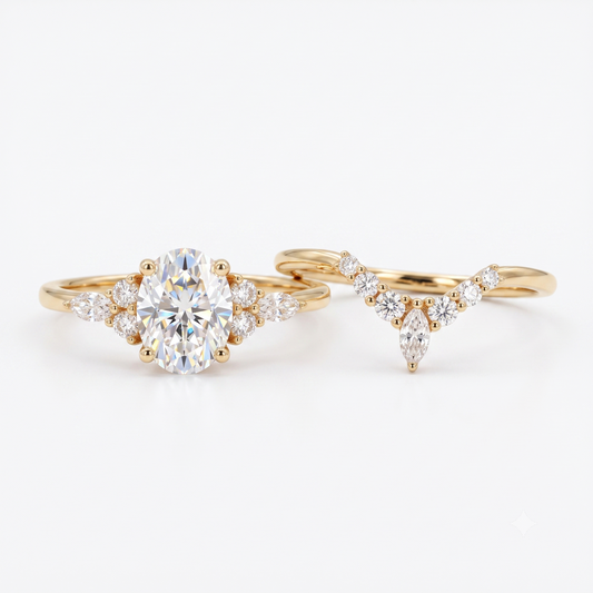 1.690 CT Oval Cut Lab Grown Diamond Engagement Ring Set