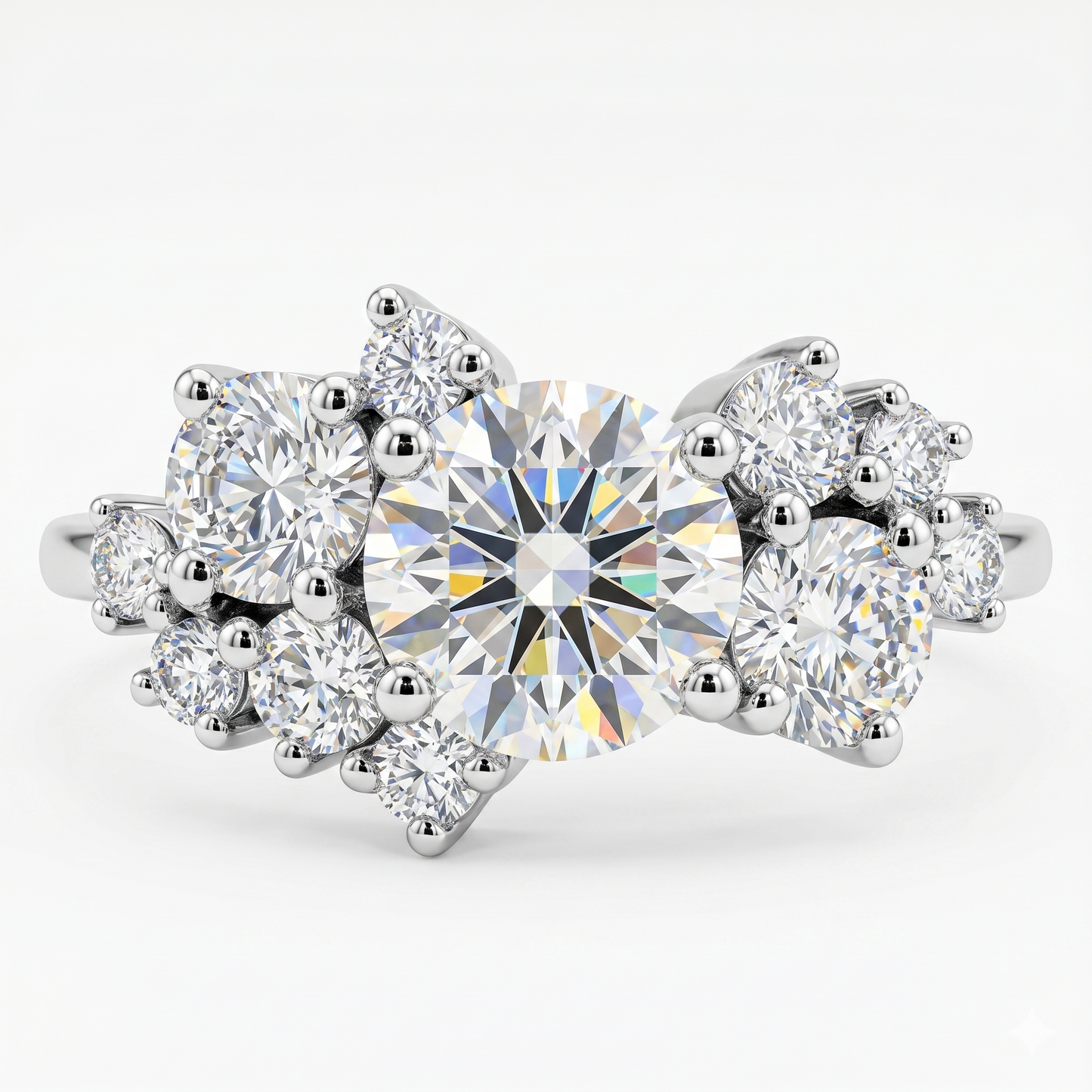 1.10 CT Round Cut Cluster Engagement Ring - 14K Gold
