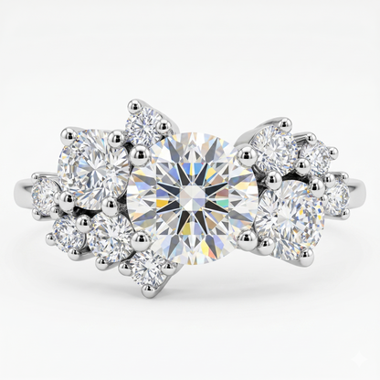1.10 CT Round Cut Cluster Engagement Ring - 14K Gold