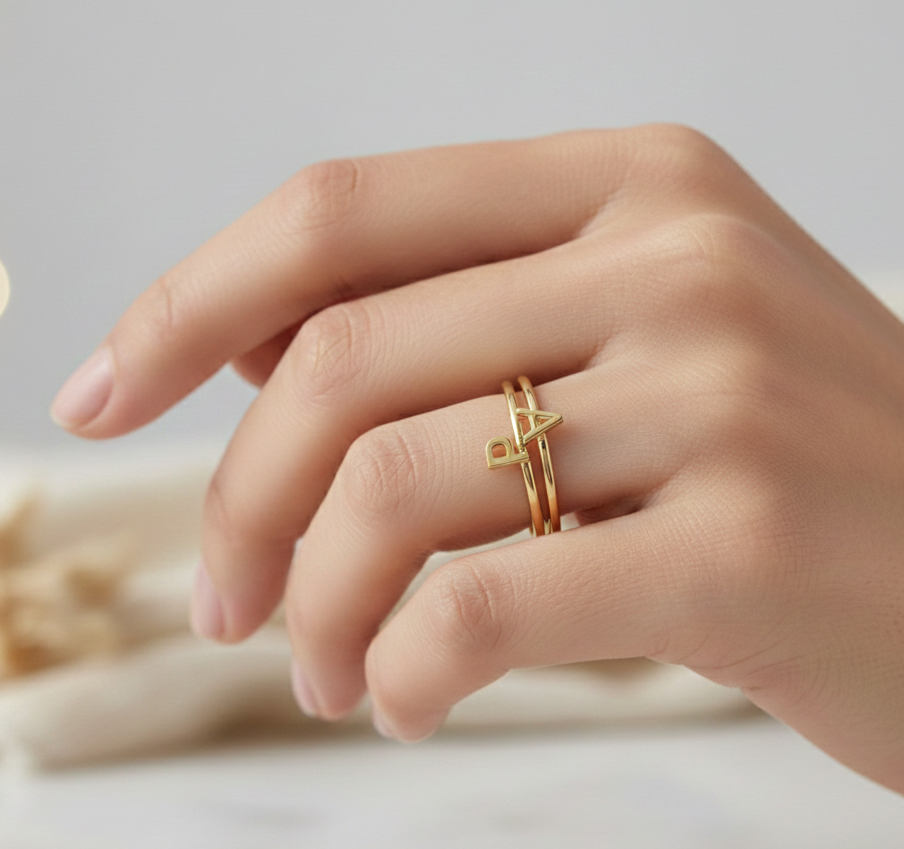 14K Solid Gold Custom Letter Ring – Inez Initial Minimal Ring