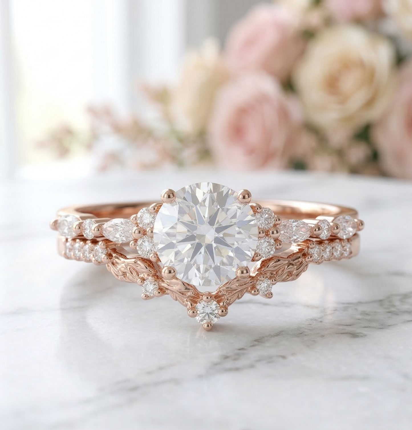 1.290ct Round Lab-Grown Engagement Ring Set