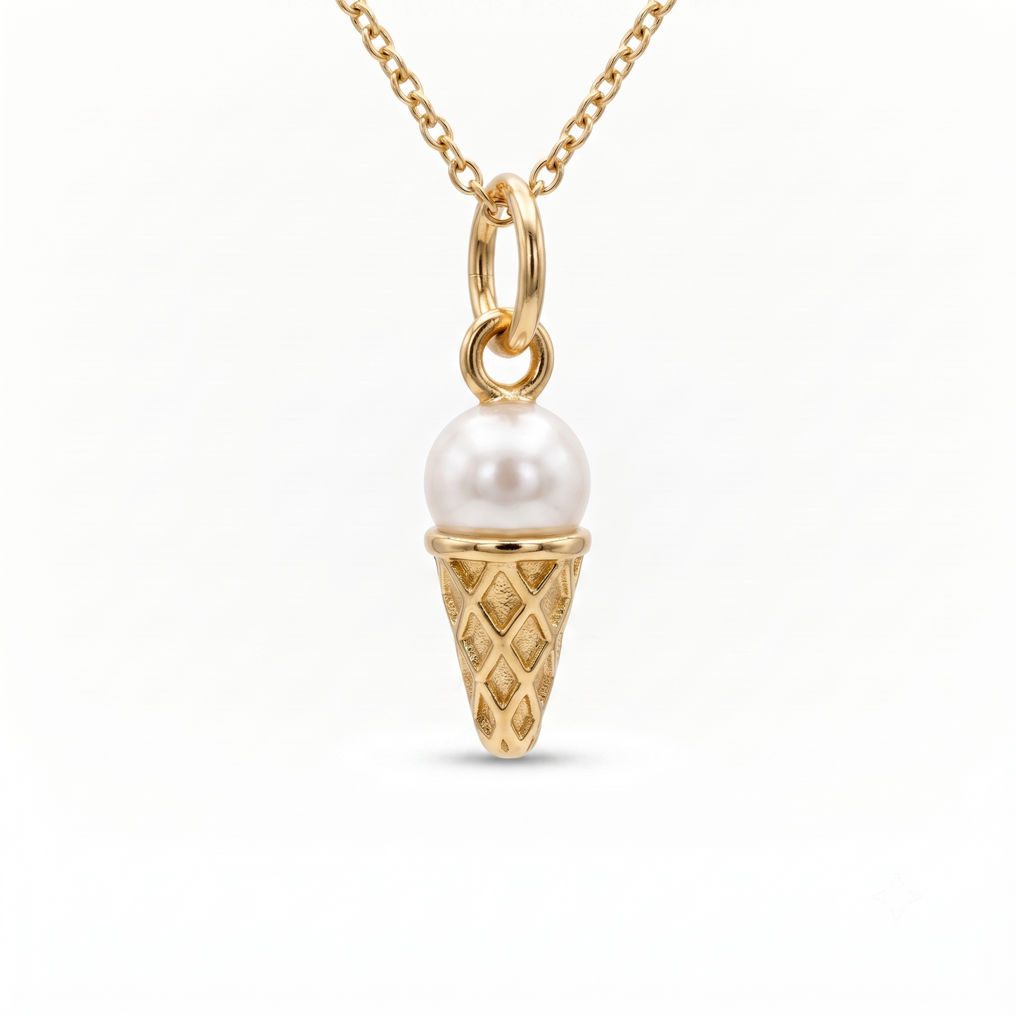 Pearl Ice Cream Cone Pendant Necklace, 14K Gold