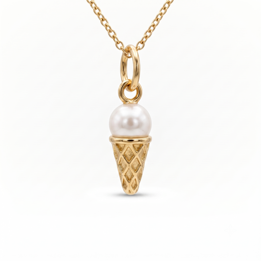 Pearl Ice Cream Cone Pendant Necklace in 14K Gold