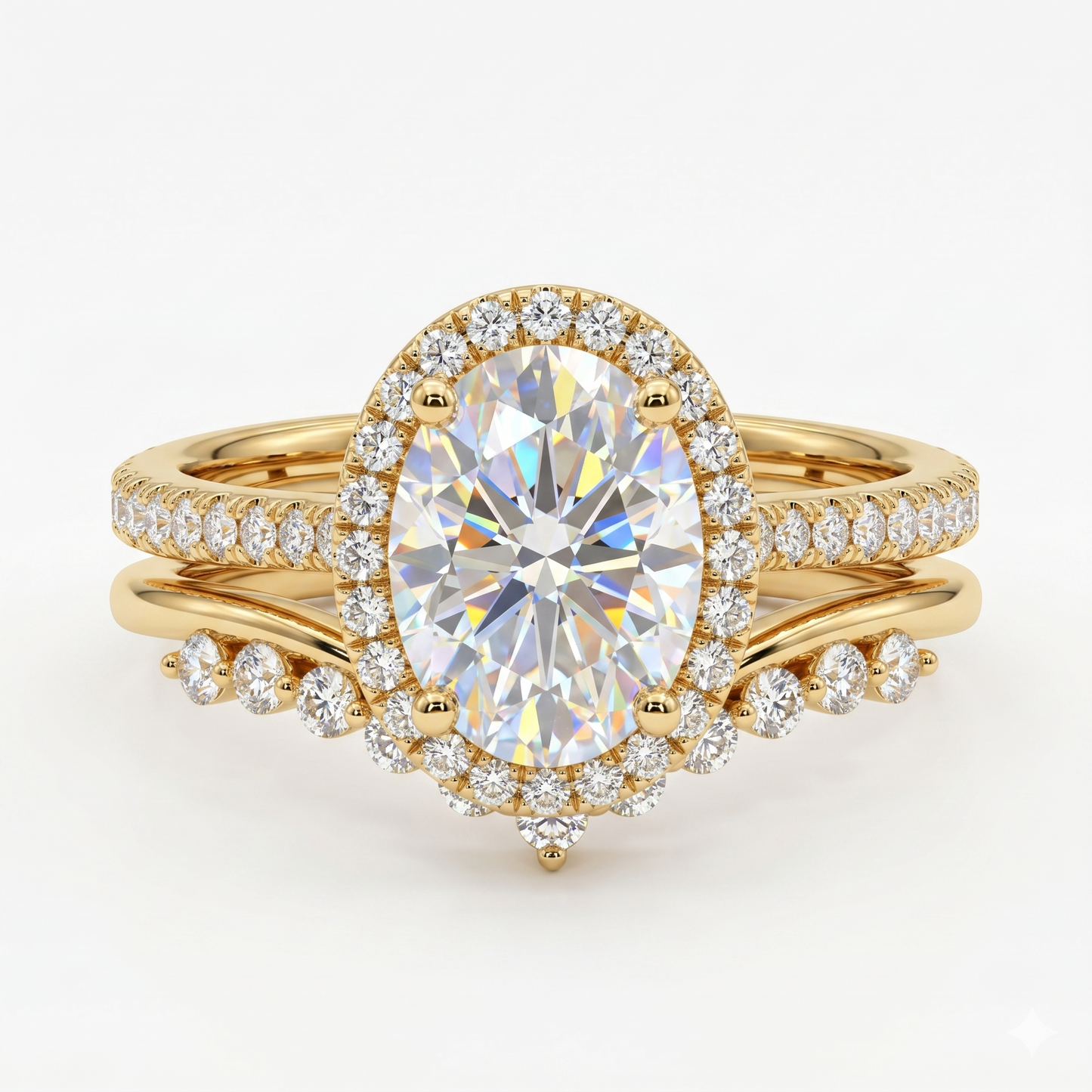 1.850ct Oval Lab-Grown Engagement ring set,Enhancer Wedding Band