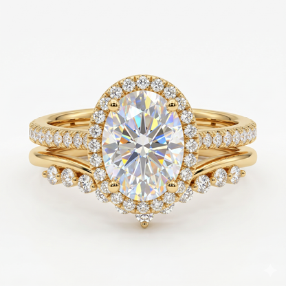 1.850ct Oval Lab-Grown Engagement ring set,Enhancer Wedding Band