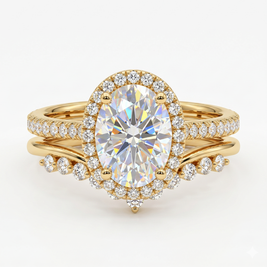 1.850ct Oval Lab-Grown Engagement ring set,Enhancer Wedding Band