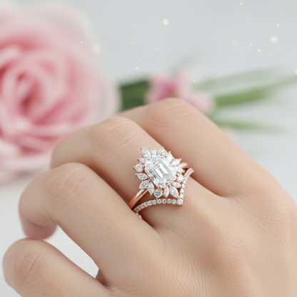 1.70 Ct Emerald Cut Lab-Grown Ring Set – Chevron Band