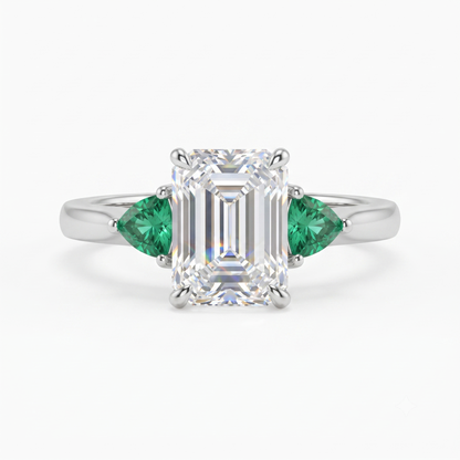 3.00ct Three Stone Emerald Cut Lab-Grown Engagement Ring