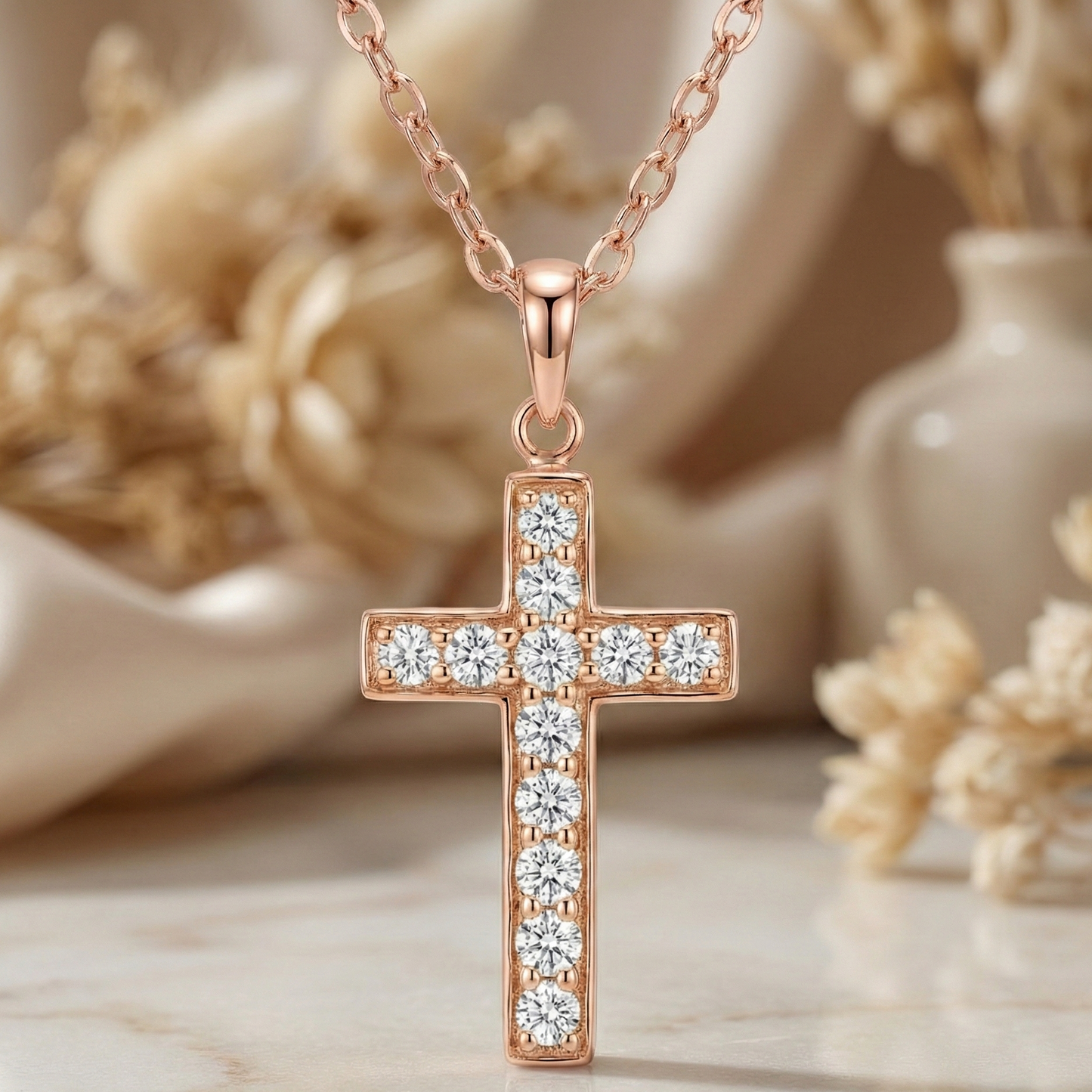 3.60 Carat Moissanite Cross Pendant Necklace – 14K Gold