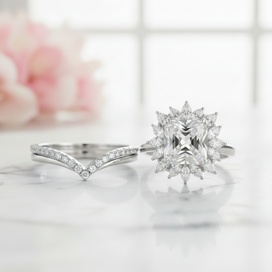 1.50 Ct Radiant Cut Lab Grown Diamond Engagement Ring Set