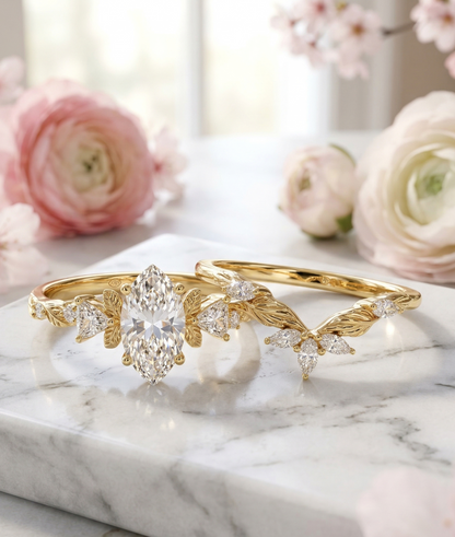 1.410CT Marquise Lab Grown Diamond Engagement Ring Set