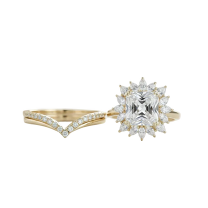 1.50 Ct Radiant Cut Lab Grown Diamond Engagement Ring Set