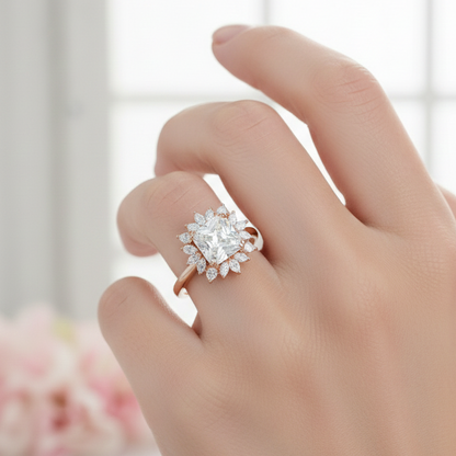 1.50 Ct Radiant Cut Lab Grown Diamond Engagement Ring Set