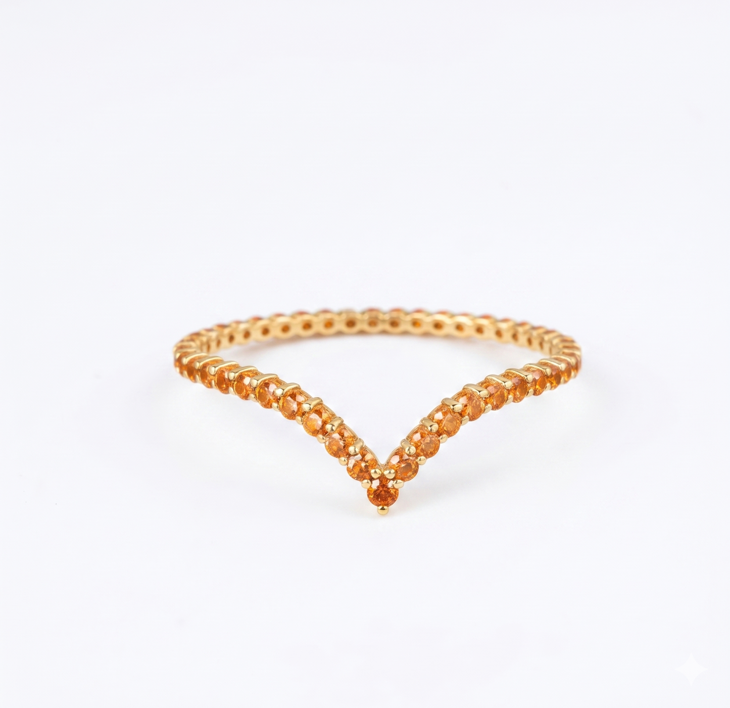 0.110 Ct White Gold CZ Curved Wedding Band – V-Shaped Ring