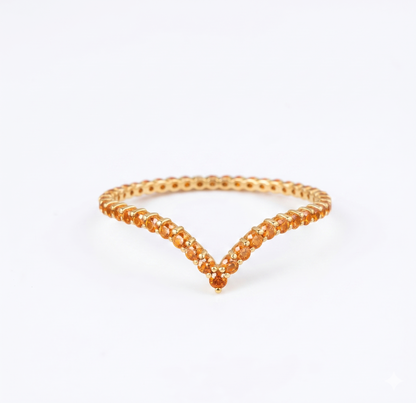 0.110 Ct White Gold CZ Curved Wedding Band – V-Shaped Ring