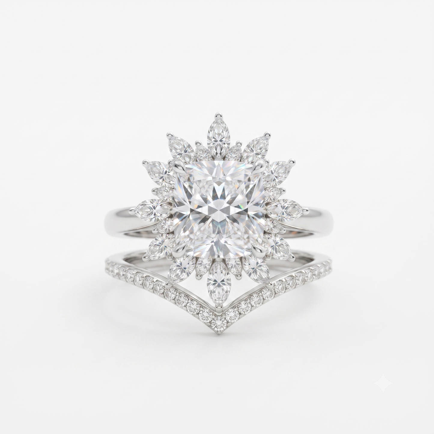 1.85 Ct Sunburst Diamond Bridal Set – Floral Halo Ring