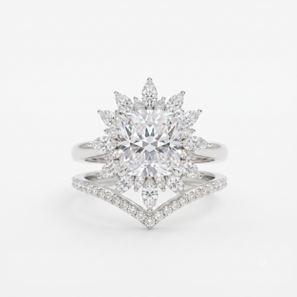 1.85 Ct Sunburst Diamond Bridal Set – Floral Halo Ring