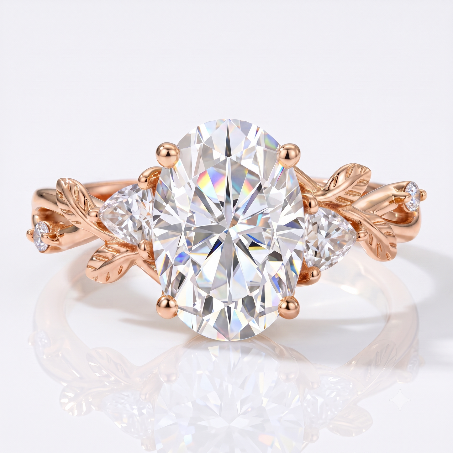 2.5 ct Oval Lab Grown Diamond Engagement Ring • Nature-Inspired Leaf Rose Gold Ring
