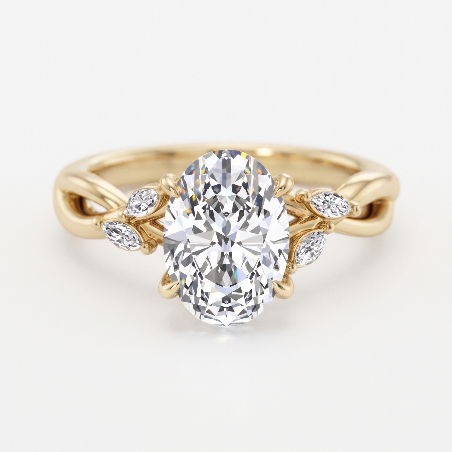 1.5 ct Oval cut Lab Grown Diamond Nature Inspired Engagement Ring