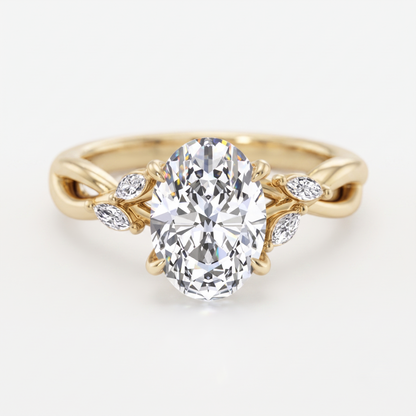 1.5 ct Oval cut Lab Grown Diamond Nature Inspired Engagement Ring