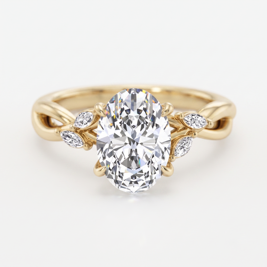 1.5 ct Oval cut Lab Grown Diamond Nature Inspired Engagement Ring
