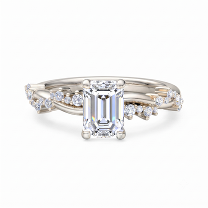 1.50ct Emerald cut  Lab Grown Diamond Twisted Pave Engagement Ring