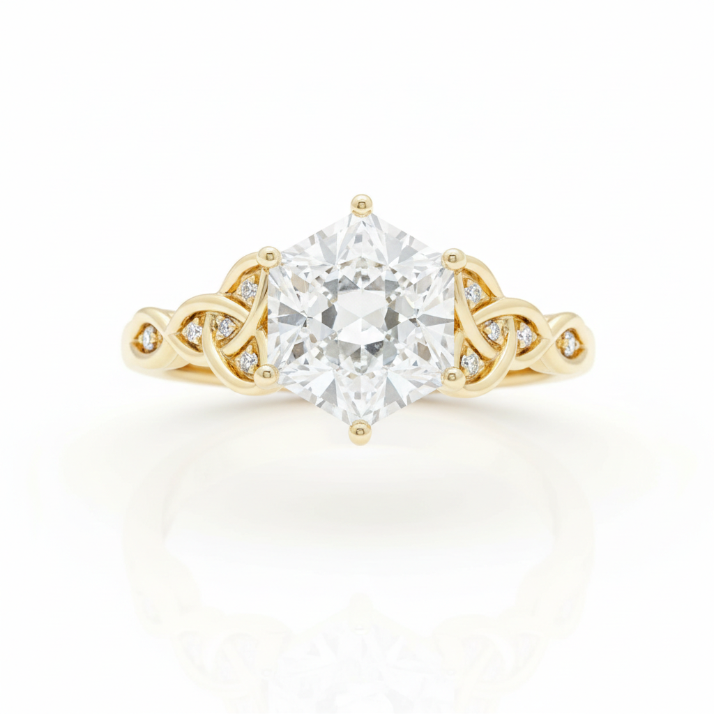 1.30 Ct Hexagon Lab Diamond Engagement Ring - with Infinity Band