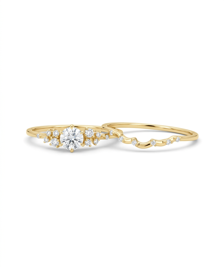 0.660ct Round Cut Lab-Grown Cluster Engagement Ring set Solid 14k White Gold