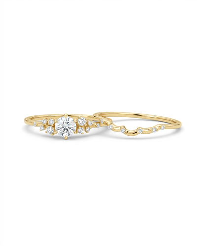 0.660ct Round Cut Lab-Grown Cluster Engagement Ring set Solid 14k White Gold