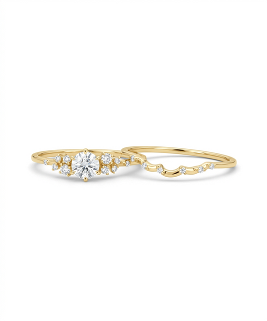 0.660ct Round Cut Lab-Grown Cluster Engagement Ring set Solid 14k White Gold