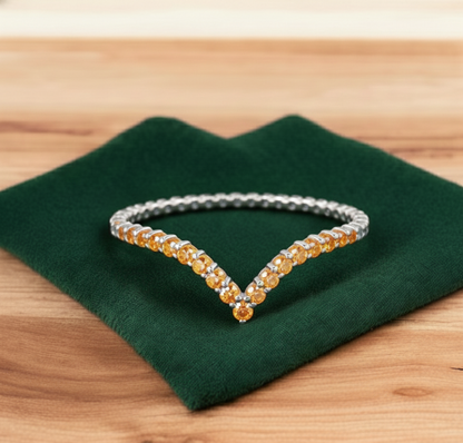 0.110 Ct White Gold CZ Curved Wedding Band – V-Shaped Ring