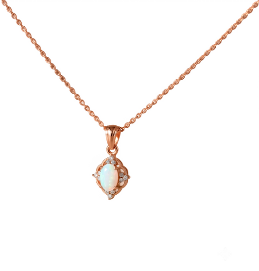 14K Gold Oval Opal Pendant Necklace