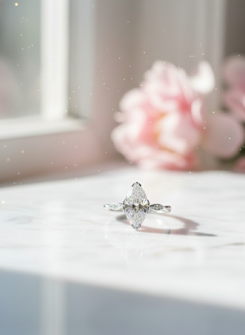 2.0 CT Marquise Cut Moissanite Engagement Ring, Vintage Inspired Ring