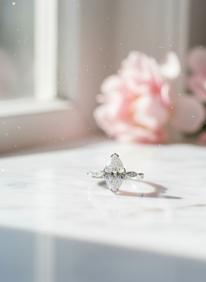 2.0 CT Marquise Cut Moissanite Engagement Ring, Vintage Inspired Ring